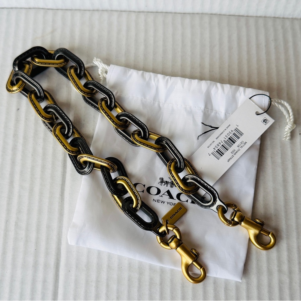 NWT COACH Link Chain Strap Brass/ Pewter 18.75" CE728